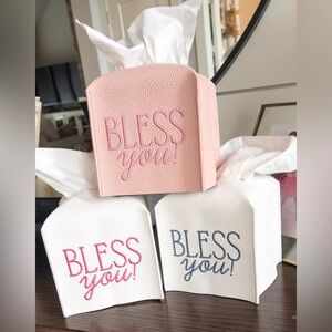 Tissue Box Cover with Embroidered Lettering